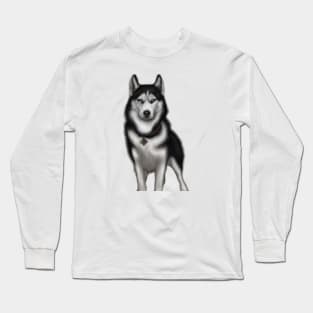 Cute Siberian Husky Drawing Long Sleeve T-Shirt